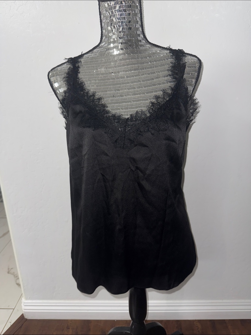 White House Black Market Black Lace-Trim Camisole